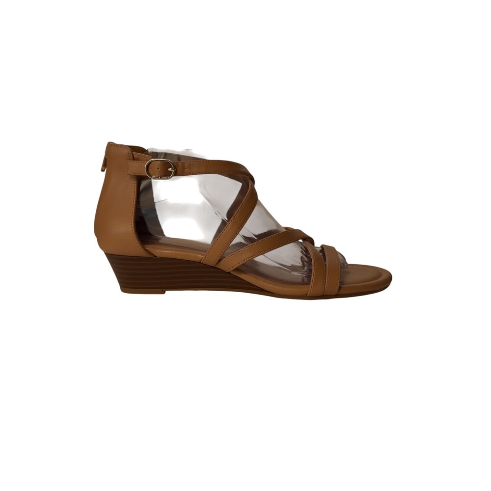 Kelly & Katie Aebel Tan Strappy Wedge Sandals Womens 9.5M Back Zip 1.6" Heel